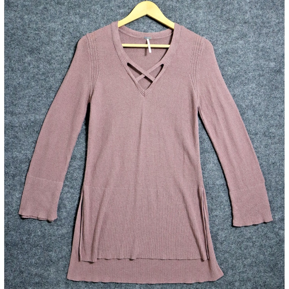 Free People Shirt Women Medium Mauve BOHO Tunic Long Sleeve Bohemian Top Festive